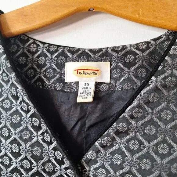 Vintage Talbots Black Satin Silver Embossed Vest, Misses Size 20 - Picture 3 of 7